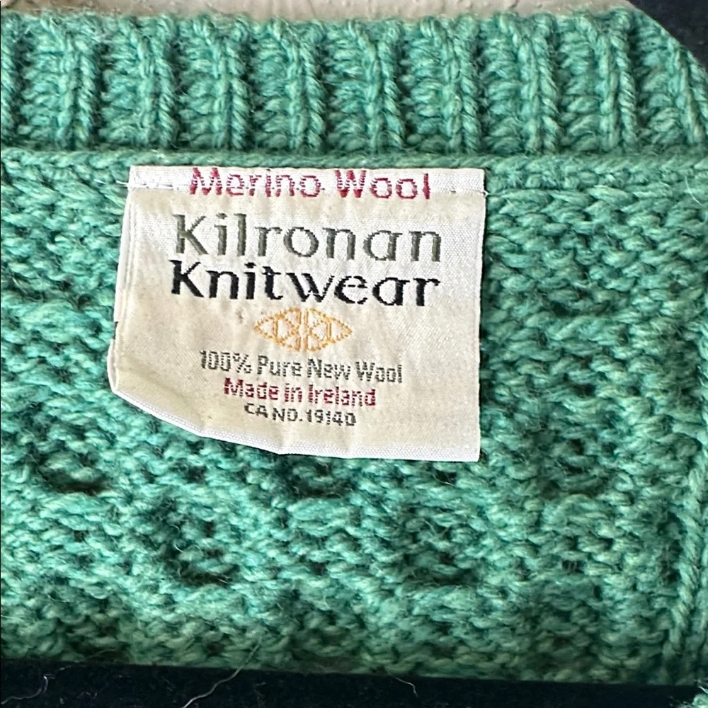 Irish Wool Cable Knit Green Cardigan Sweater - Picture 8 of 17